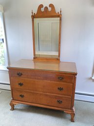 Exquisite Tiger Maple Dresser 46x21x35 Plus Mirror Top 24x40in Fluted Column Accents Heirloom Quality LOOK