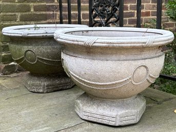 A Pair Of Cast Fiberglass Planters - Great Stone Look Without The Weight!