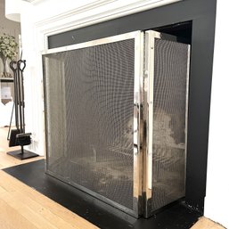 An RH Mesh Fireplace Screen