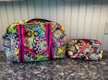 Vera Bradley Rio Quilted Weekender Tote Bag & Happy Snails Cosmetic Case