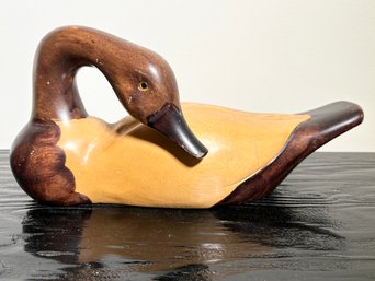 Vintage Preening Goose Hand Crafted Wooden Bird