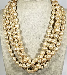 Fine Quality Multi Strand Faux Baroque Pearl Necklace Gold Tone Clasp