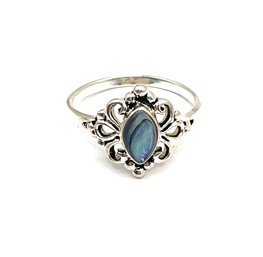 Beautiful Vintage Sterling Silver Abalone Ornate Ring, Size 8.5