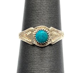 Vintage Sterling Silver Turquoise Ornate Ring, Size 4.25