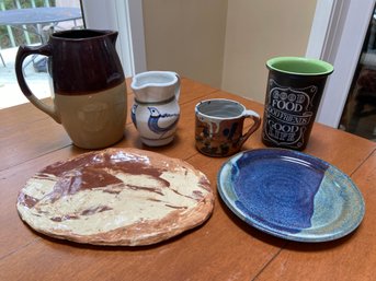 Pottery Collection - Brown Stoneware Pitcher, Handmade Decorative Plates