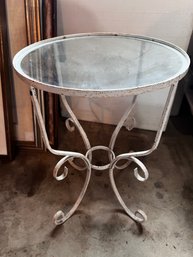 Vintage Round Wrought Iron End Table With Glass Top