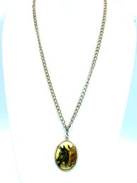 Vintage Goldtone Hand-painted Horse Cabochon Pendant Necklace