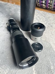 Pair Of Vintage SLR Camera Lenses- Minolta And Long-distance 400mm Telephoto Lens In Case