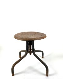 Antique Wooden Seat And Metal Base Swivel Stool
