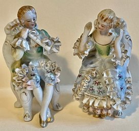 Sweet Pair Of Hand Painted Antique Porcelain Figurines