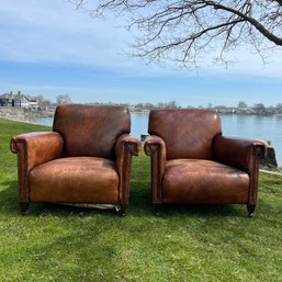 A Pair Of Fabulous  Vintage Leather Club Chairs - Nail Head Detailing - Loc B