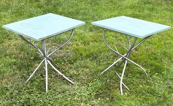 A Pair Of Metal 'Tree Branch' Base Side Tables With Painted Wood Tops