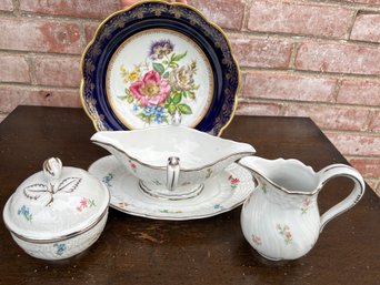 Floral Bowl With Gravy Boat, Sugar & Creamer