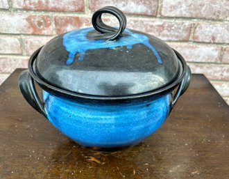 Artisan Hand Painted Ceramic Covered Dish (Blue)