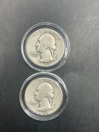 2 Washington Silver Quarters 1942, 1942-D