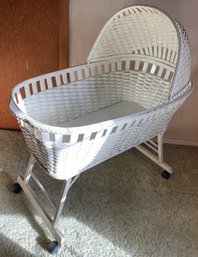 Vintage Wicker Bassinet On Wheels