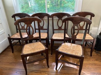 Set Of 6 French Country Farmhouse Dining Chairs With Rush Seats