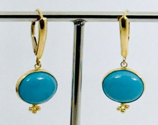 STUNNING 14K GOLD TURQUOISE DANGLE EARRINGS