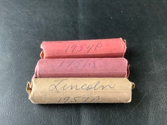 3 - Rolls Of Pennies Dated 1951 S, 1954 P, 1957 P