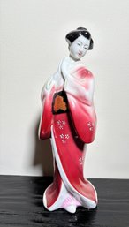 Hand Painted Japanese Porcelain Geisha In Red Kimono