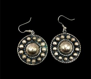 Vintage Mexican Alpaca Silver Large Circle Dangle Earrings