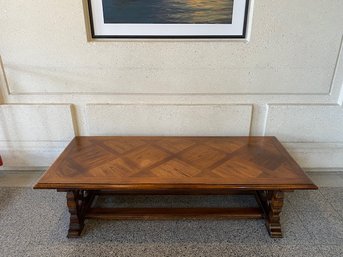 Vintage Solid Wood Coffee Table W/ Carved Base