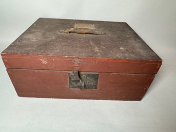 A RED PAINTED ANTIQUE BOX