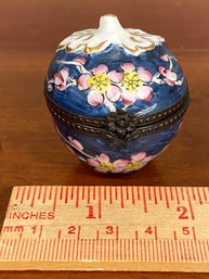 Hand Painted Porcelain Cherry Blossom Motif Trinket Box Limoges France No Chips