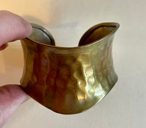 Vintage Handmade Brass Cuff Bracelet With Hand Hammered Surface