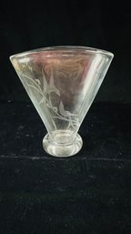 Vintage Bergdala Etched Birds Glass Vase