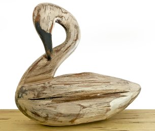A Vintage Carved Wood Swan Decoy - Rustic Finish