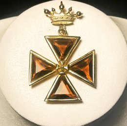 Accessocraft NYC Glass Maltese Cross And Crown Brooch/ Pendant