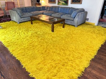 An Amazing Vintage Canary Yellow Shag Area Rug C. 1970's