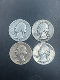 4 Washington Silver Quarters 1944, 1945, 1946, 1948