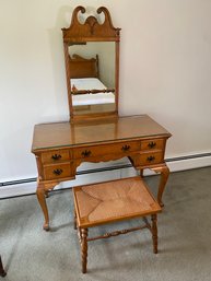 Tiger Maple Vanity 43x19x31  Mirror 19x35 With Cane Seat Beautiful Wood Gorgeous WOW