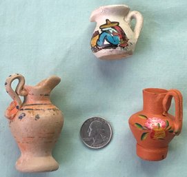 Lot Of 3 Vintage Mid Century Miniature Pottery Pitcher / Creamers - Handmade / Artisanal