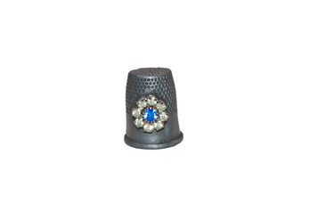 Vintage Pewter Thimble With Sparkly Stones