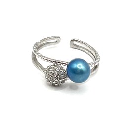 Vintage Sterling Silver Blue Pearl Color And Marcasite Cuff Ring, Size 7