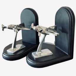 Pier One Airplane Book Ends With Moving Propellers On Black Stands