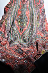 Fine Paisley Print On Black Ground Scarf 44' Long