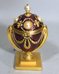 Vintage Enamel Urn Shaped Jewel Box W Bug Brooch