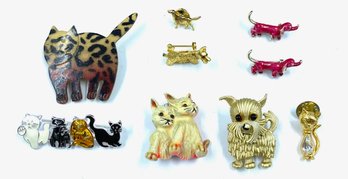 Collection Of Vintage Cat & Dog Brooches - 9 Pieces