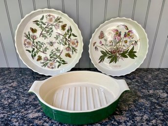 Two Portmeirion Botanic Gardens Quiche Dishes & Emile Henry For Williams Sonoma Oval Baker