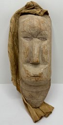 Vintage Colombian Takuma Hand Carved Balsa Wood Mask With Palm Bark Hood