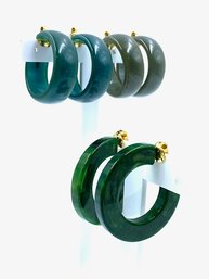 Trio Of Vintage Green Hoop Earrings Bakelite/acrylic/lucite?