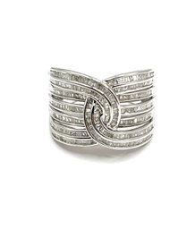 Sterling Silver Clear Stones Swirl Ring, Size 7