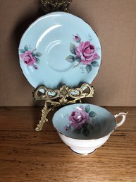 Paragon Teacup & Saucer By Appointment To HM The Queen Roses Mint Green