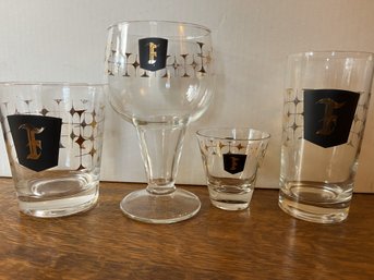 Mid-Century 'F' Initial Cocktail Glass Set