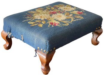 Antique Needlepoint Foot Stool