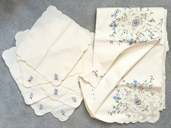 Vintage Hand Embroidered Napkins And A Table Cloth
